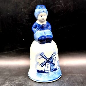Vintage Hand Painted Delft Blue Dutch Boy Porcelain Bell - 5" Tall - Holland